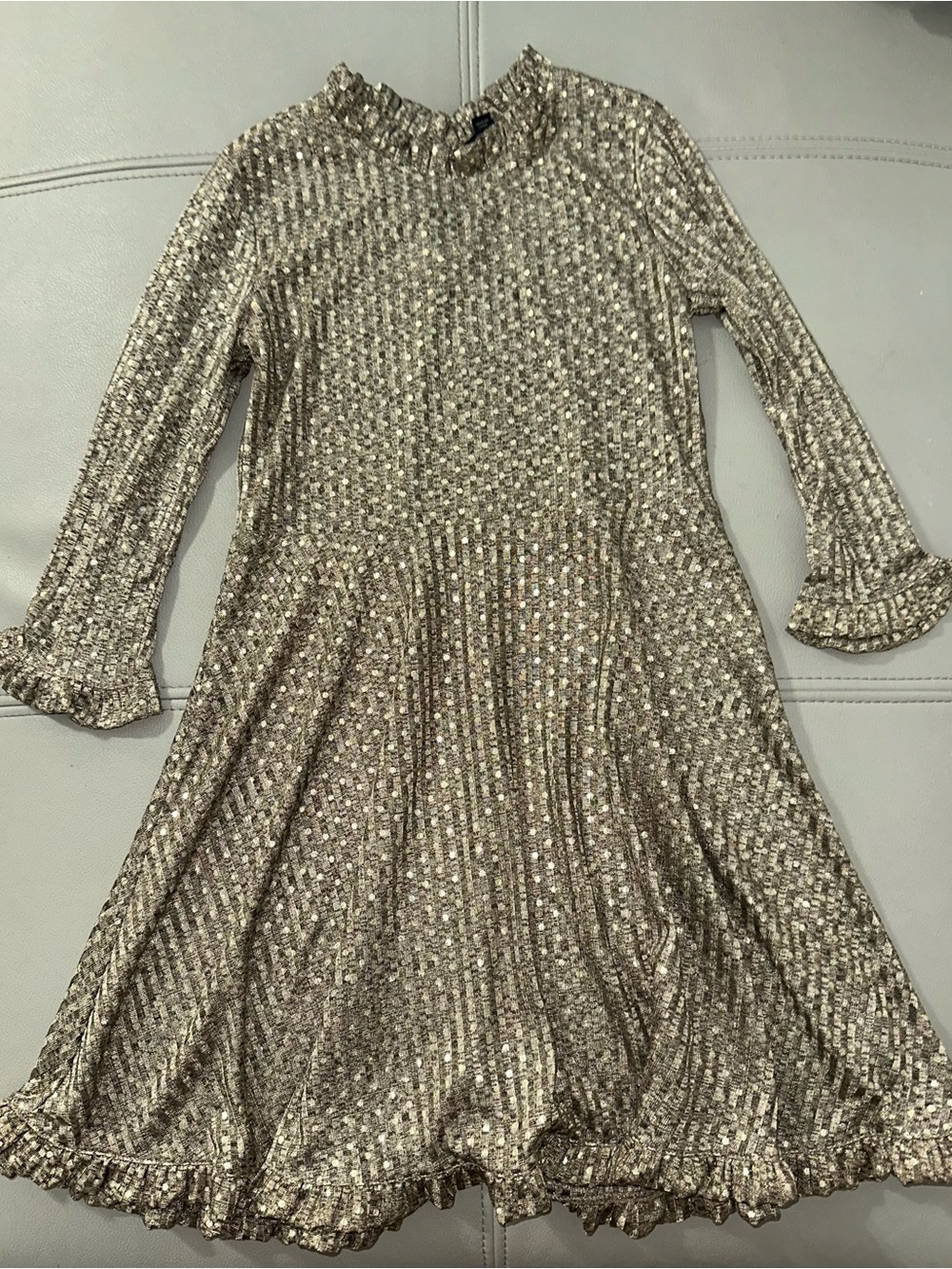 art class Metallic Gold Long Sleeve Ruffle Hem Dress